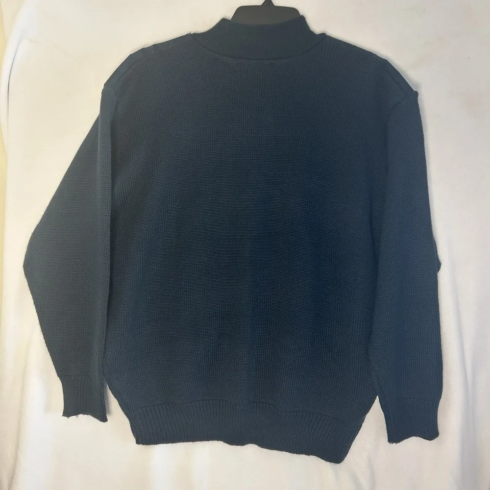 Bob Allen Shooting Hunting Wool Sweater Suede Shoulder Patches Navy Size XL